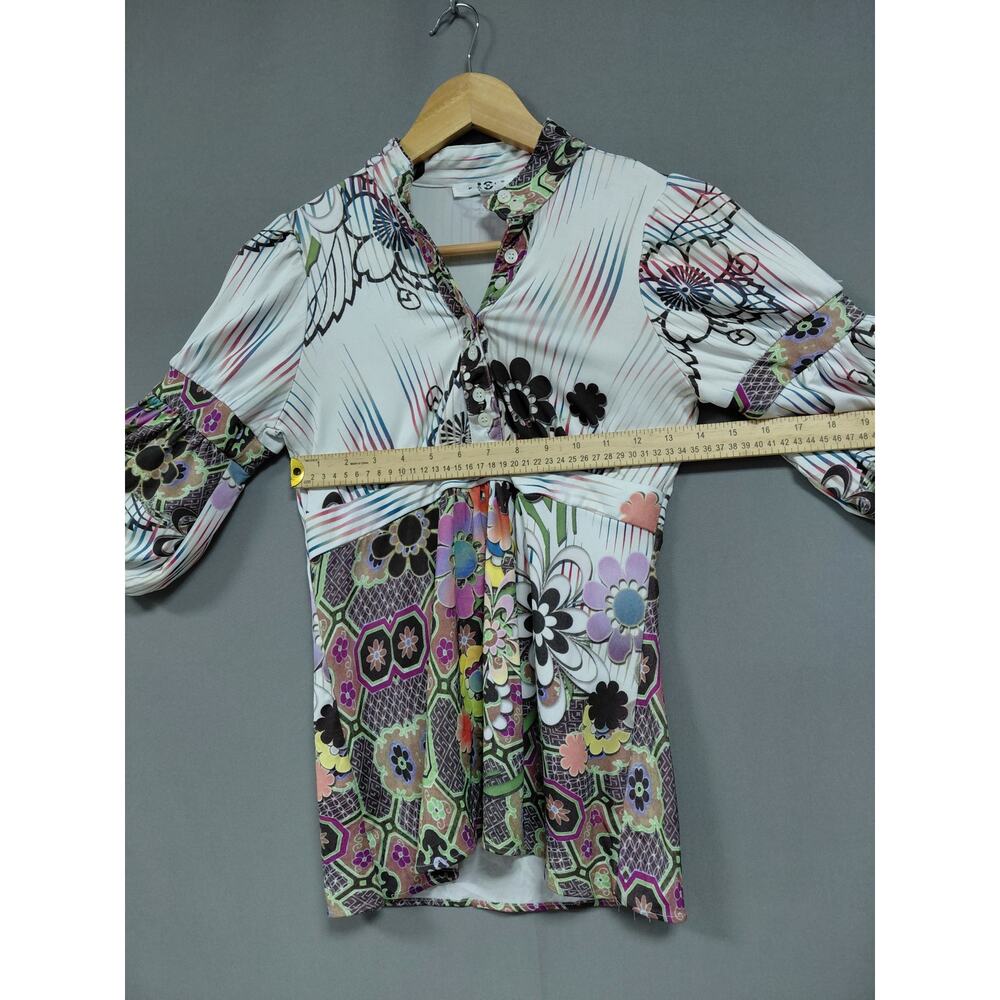 IC Paris Floral Print Blouse Multicolor Knit 3/4 Sleeve Women Size S - Picture 5 of 7
